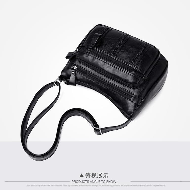 黒バッグ 多機能ジップポケット付き斜め掛けバッグ