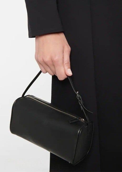 黒バッグ シンプル筒型レザー調ハンドバッグ