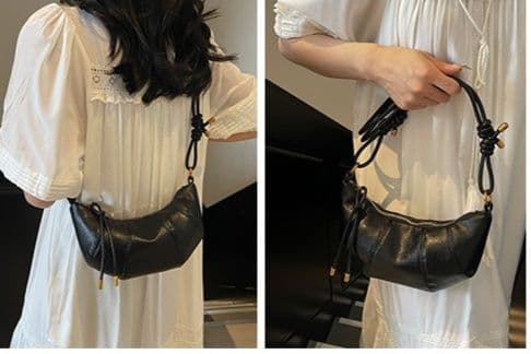黒バッグ 本革風三日月型ミニショルダーバッグ