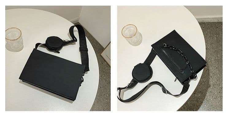 黒バッグ チェーン付き小物ポーチセットショルダーバッグ