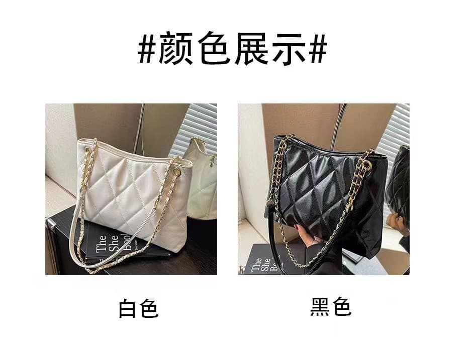 黒バッグ キルティングステッチチェーン付き合成皮革ショルダーバッグ